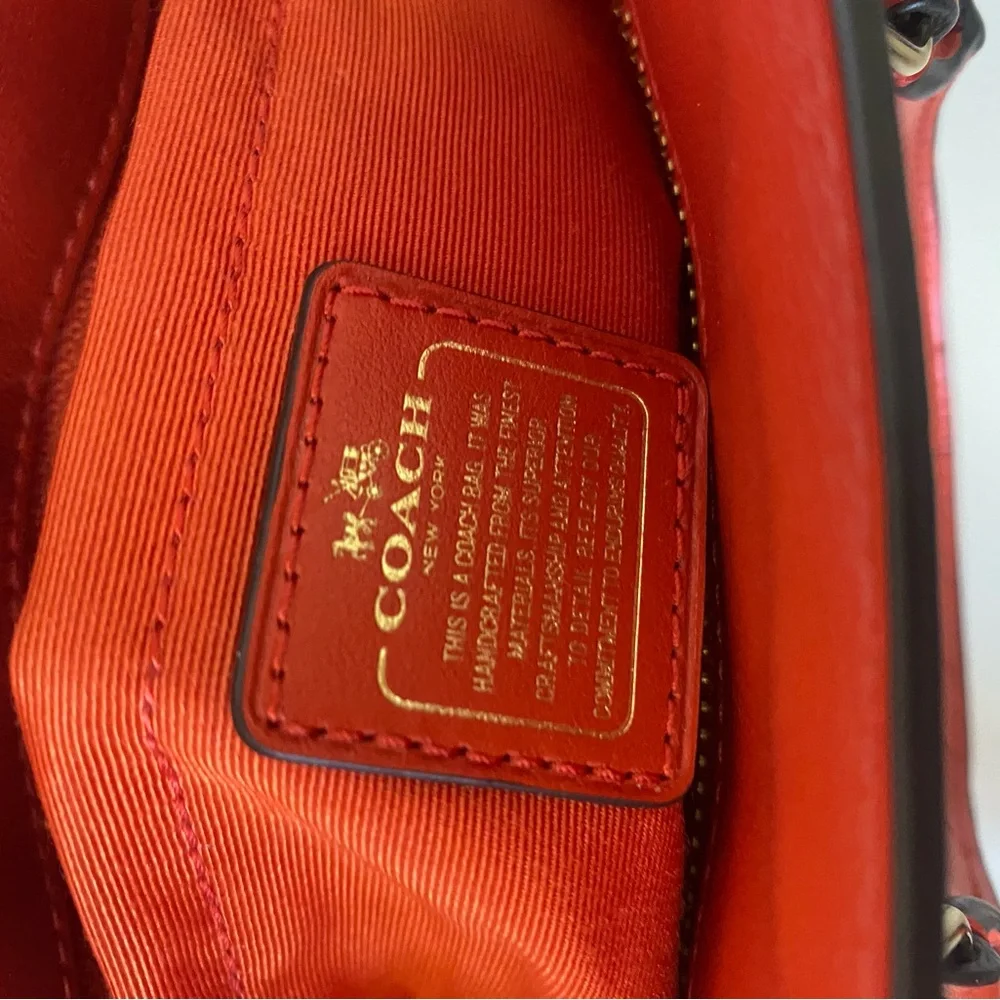 Coach Red Coral Croc-Embossed Leather Bag with Crossbody Strap